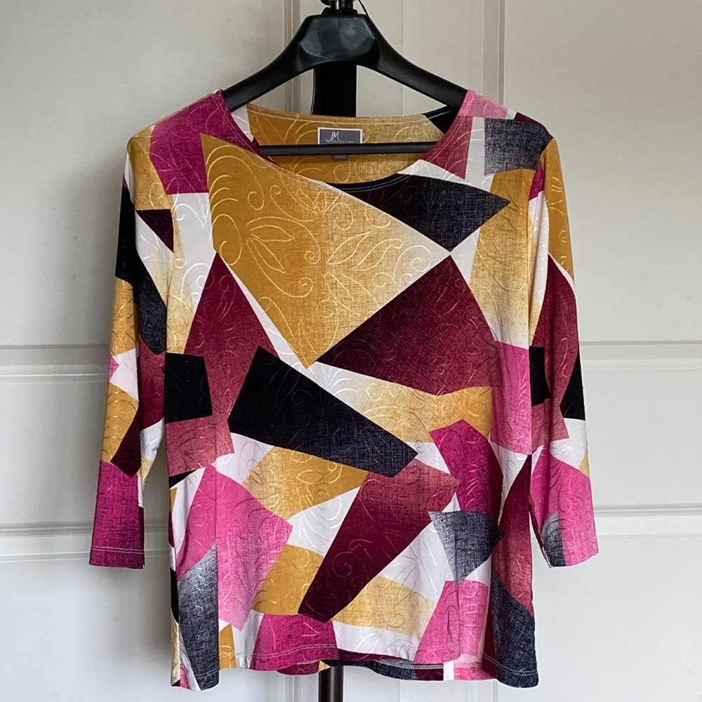 JM Collection Blouse with Colorful Geometric Design